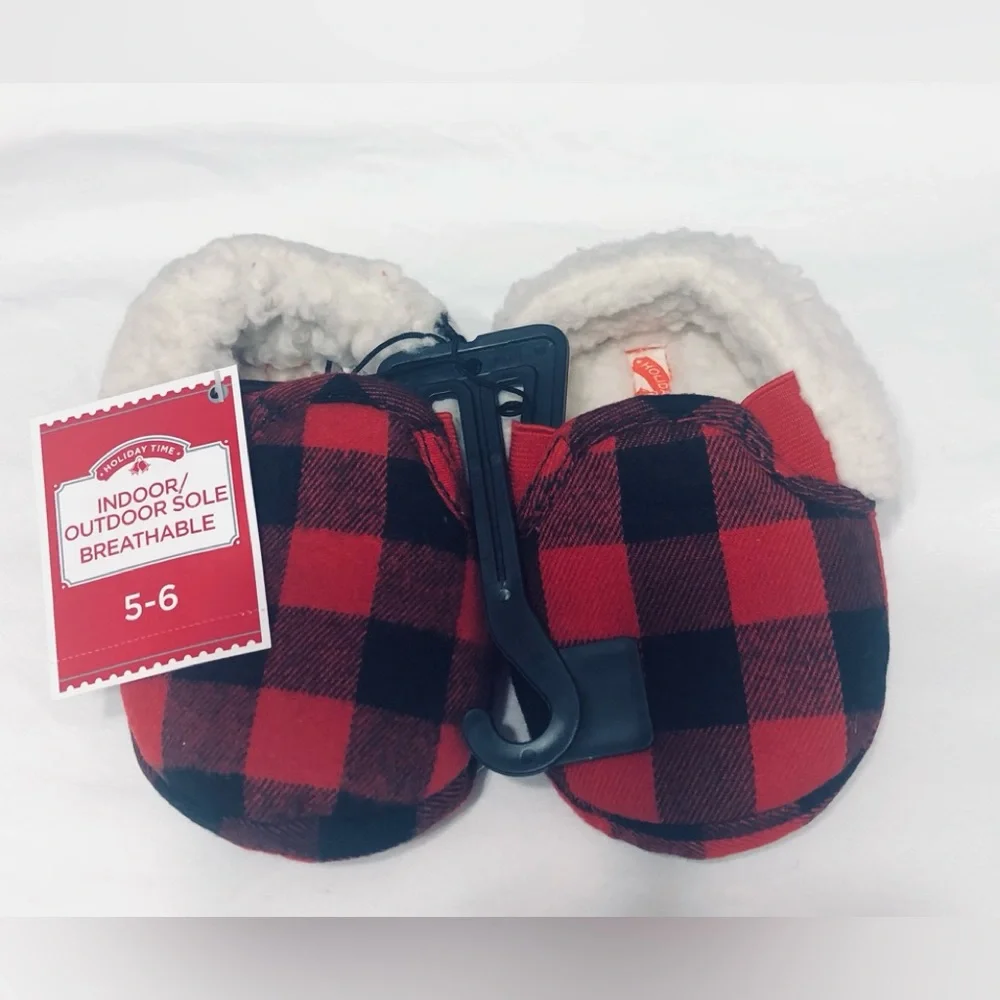 Baby’s slipper back closed cozy comfort Indoor/outdoor Breathable plaid Red.5/6